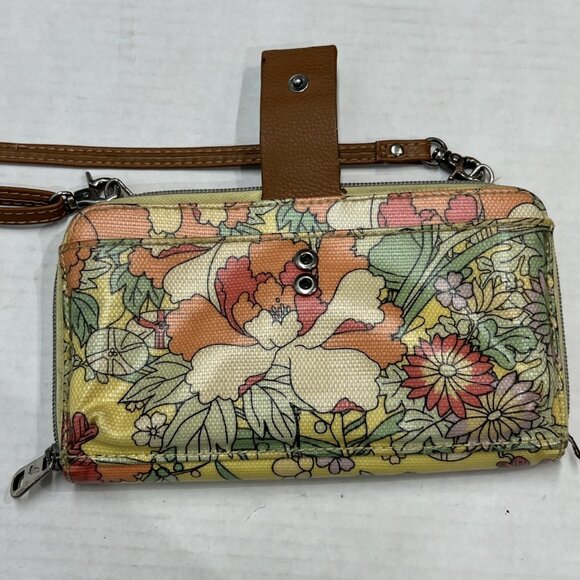 Crossbody Wallet  Crossbody Floral Retro Blossom Coated‎ Clutch Yellow Orange - Picture 6 of 10